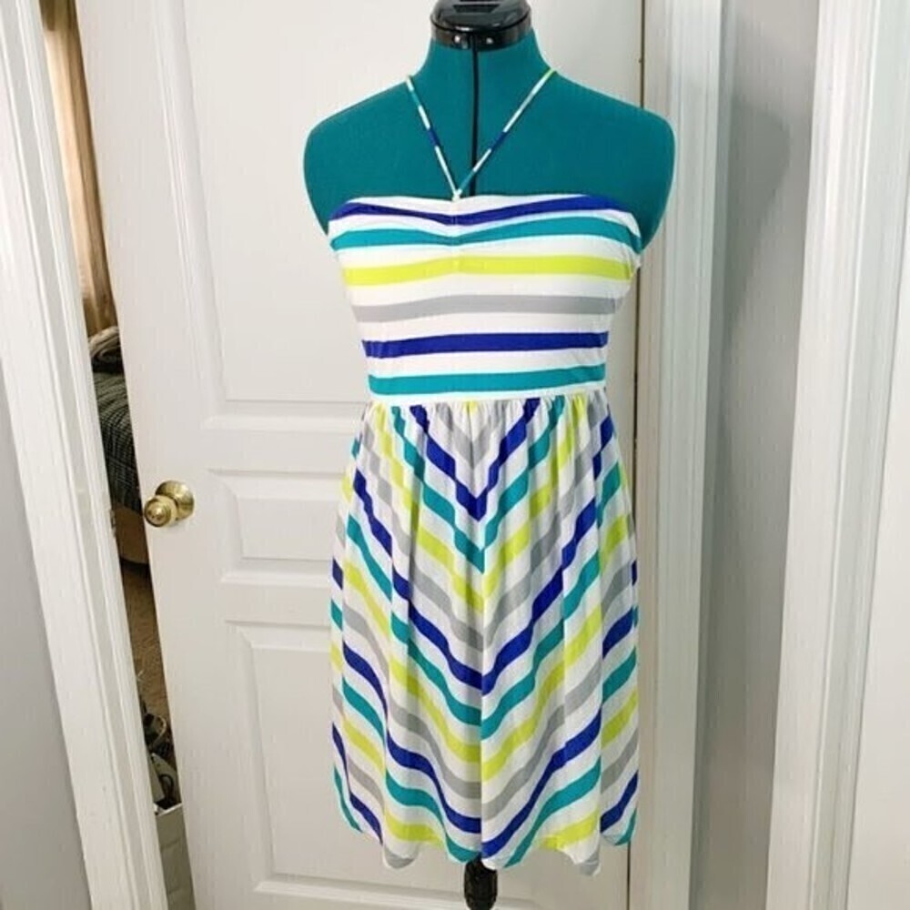 American Eagle NWT Tube Halter Chevron Summer Beach Casual Print Dress - Picture 1 of 10